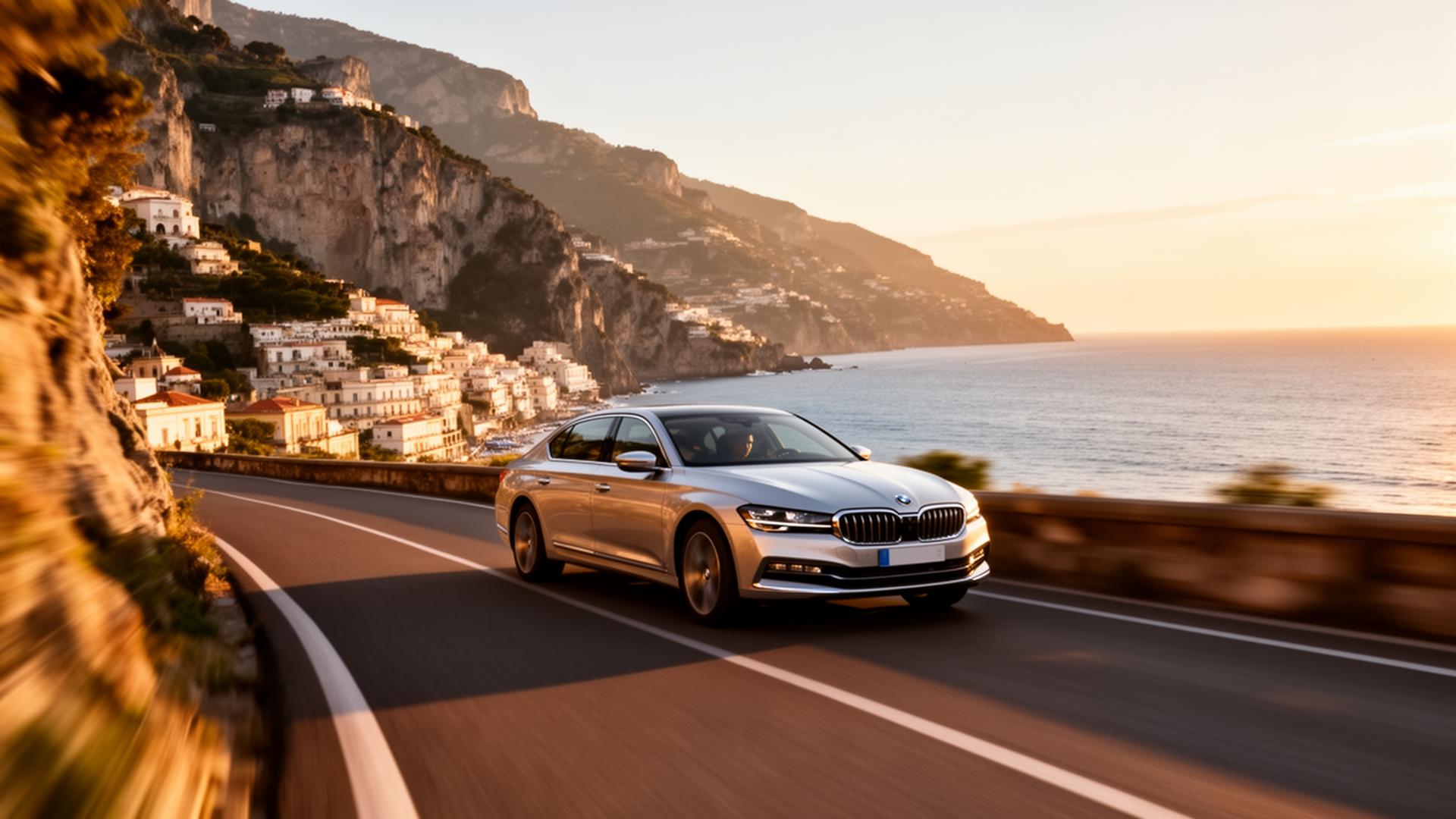 Auto moderna in viaggio sulla costa italiana